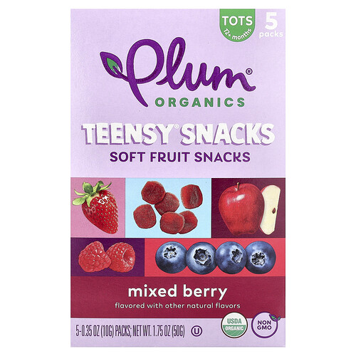 Plum Organics, Teensy® Snacks, weiche Fruchtsnacks, mehr als 12 Monate, gemischte Beeren, 5 Packungen, je 10 g