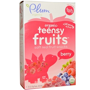 Купить Plum Organics, Органические фруктовые кусочки, ягоды, для детей с 12 месяцев, 5 упаковок, 0,35 унции (10 г) каждая  на IHerb