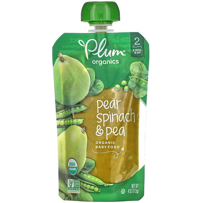 Plum Organics органическое детское питание этап 2 груша шпинат и горох 113 г (4 унции)