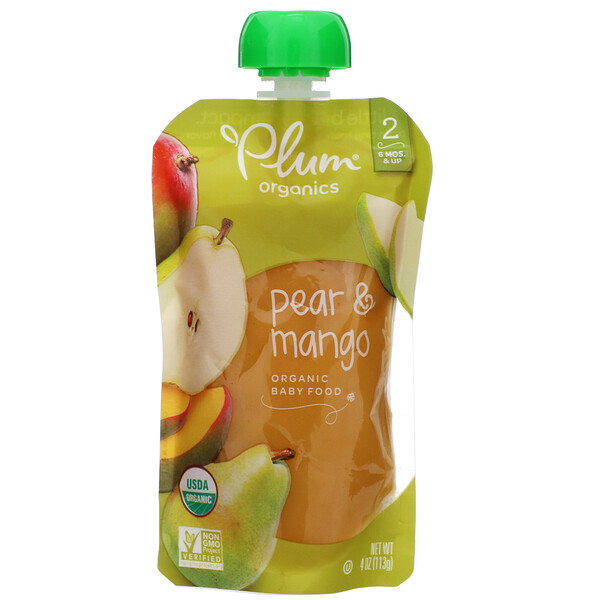 Plum Organics, Organic Baby Food, Stage 2, Pear & Mango, 4 oz (113 g ...