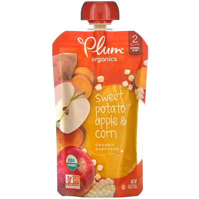 Plum Organics Organic Baby Food 6 Mos & Up Sweet Potato Apple & Corn 4 oz (113 g)