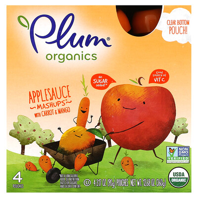 

Plum Organics Мэшапы из органического яблочного пюре с морковью и манго 4 пакетика 90 г (3 17 унции)