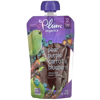 Plum Organics, Organic Baby Food, Stage 2, Pear, Purple Carrot & Blueberry, 4 oz (113 g)