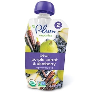 Plum Organics, Органическое детское питание, этап 2, груша, пурпурная морковь и черника, 4 унции (113 г)