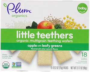 Отзывы о Плам Органикс, Little Teethers, Organic Multigrain Teething Wafers, Apple with Leafy Greens, 6 Packs, 0.52 oz (15 g) Each
