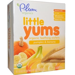 Plum Organics, Little Yums, органические вафли для прорезывающихся зубов, тыква и банан, 6 упаковок, 0,5 унции (14,1 г) каждая