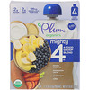 Plum Organics, Tots, Mighty 4, 4 Food Group Blend, Banana Blueberry, Sweet Potato Carrot, Greek Yogurt, Millet, 4 Pack, 4 oz (113 g) Each