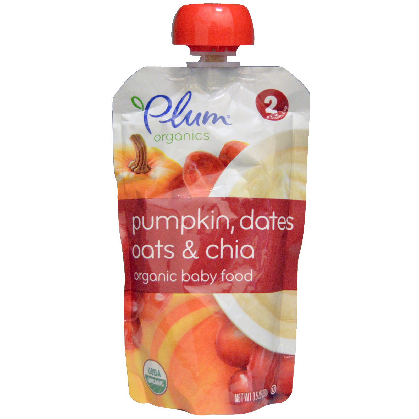 Plum Organics Organic Baby Food Stage 2 Pumpkin Dates Oats Chia   3 