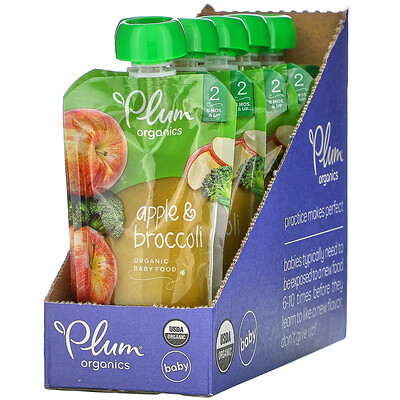 

Plum Organics Organic Baby Food, 6 Months & Up, Apple & Broccoli, 6 Pouches, 4 oz (113 g) Each