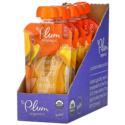 Plum Organics Organic Baby Food, 6 Months & Up, Mango, Sweet Potato Apple & Millet, 6 Pouches,3.5 oz (99 g) Each