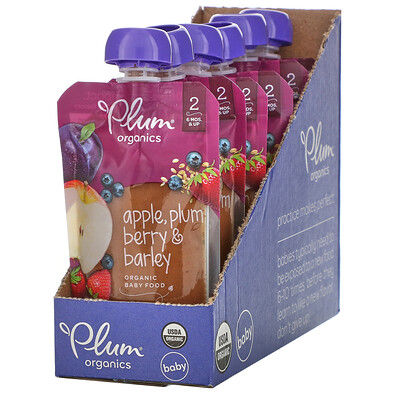 

Plum Organics Organic Baby Food, Stage 2, Apple, Plum Berry & Barley, 6 Poches, 3.5 oz (99 g) Each