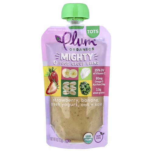 Plum Organics, Mighty Food Group Blend, Tots, Strawberry, Banana, Greek Yogurt, Kale, Amaranth, Oat, 4 oz (113 g)