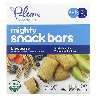 

Plum Organics Mighty Snack Bars, для малышей, голубика, 6 батончиков по 19 г (0,67 унции) каждый