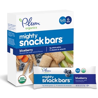 Plum Organics Батончики Mighty Snack, черника, 6 батончиков, каждый по 0.67 унц. (19 г.)
