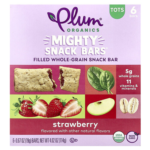 Plum Organics, Mighty Snack Bars®, Tots, Strawberry, 6 Bars, 0.67 oz (19 g) Each