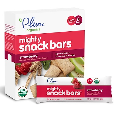 Plum Organics батончики Mighty Snack Bars, клубника, 6 батончиков, 0,67 унций (19 г) каждый
