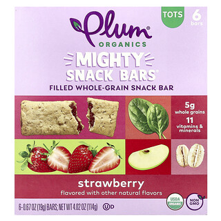 Plum Organics, Mighty Snack Bars®, Barritas pequeñas, Fresa, 6 barritas, 19 g (0,67 oz) cada una