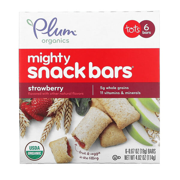 Plum Organics‏, Mighty Snack Bars، للأطفال في سن الحبو، بالفراولة، 6 ألواح، 0.67 أونصة (19 جم) لكل لوح