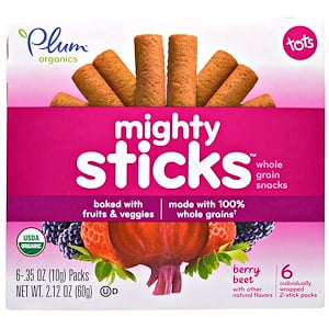 Плам Органикс, Tots, Mighty Sticks, Whole Grain Snacks, Berry Beet, 6 Packs, .35 oz (10 g) Each отзывы