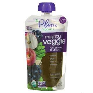 Plum Organics, Mighty Veggie, Tots, Spinach, Grape, Apple, Amaranth, 4 oz (113 g)