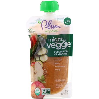 

Plum Organics Tots, Mighty Veggie, пюре из цукини, яблока, арбуза и ячменя, 113 г