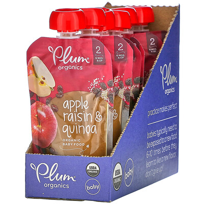 Plum Organics Organic Baby Food, 6 Months & Up, Apple Raisin & Quinoa, 6 Pouches, 3.5 oz (99 g) Each
