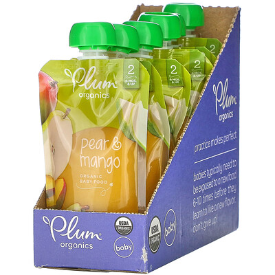 

Plum Organics Organic Baby Food, Stage 2, Pear & Mango,, 6 Poches, 4 oz (113 g) Each
