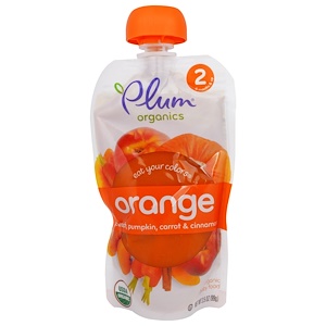 Купить Plum Organics, Ешьте Ваши Цвета: Оранжевый — Персик, Тыква, Морковь и Корица, 3,5 унции (99 г)  на IHerb
