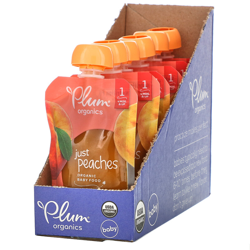Plum Organics, Organic Baby Food, Stage 1, Just Peaches, 6 Poches, 3.5