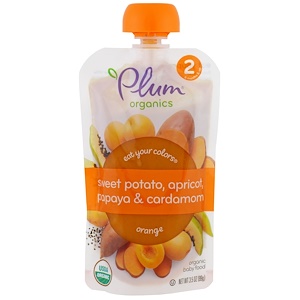 Plum Organics, Stage 2, Eat Your Colors, Orange, Sweet Potato, Apricot, Papaya & Cardamon, 3.5 oz (99 g)