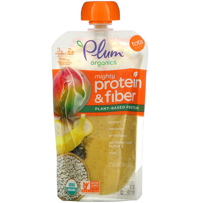 Plum Organics Mighty Protein & Fiber, Tots, Mango, Banana, White Bean, 4 oz (113 g)