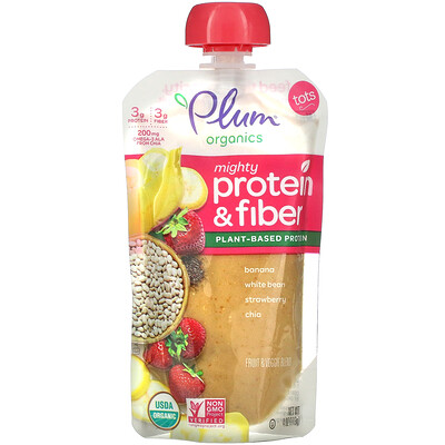 Plum Organics Mighty Protein & Fiber, Banana, White Bean, Strawberry, Chia, Tots, 4 oz (113 g)