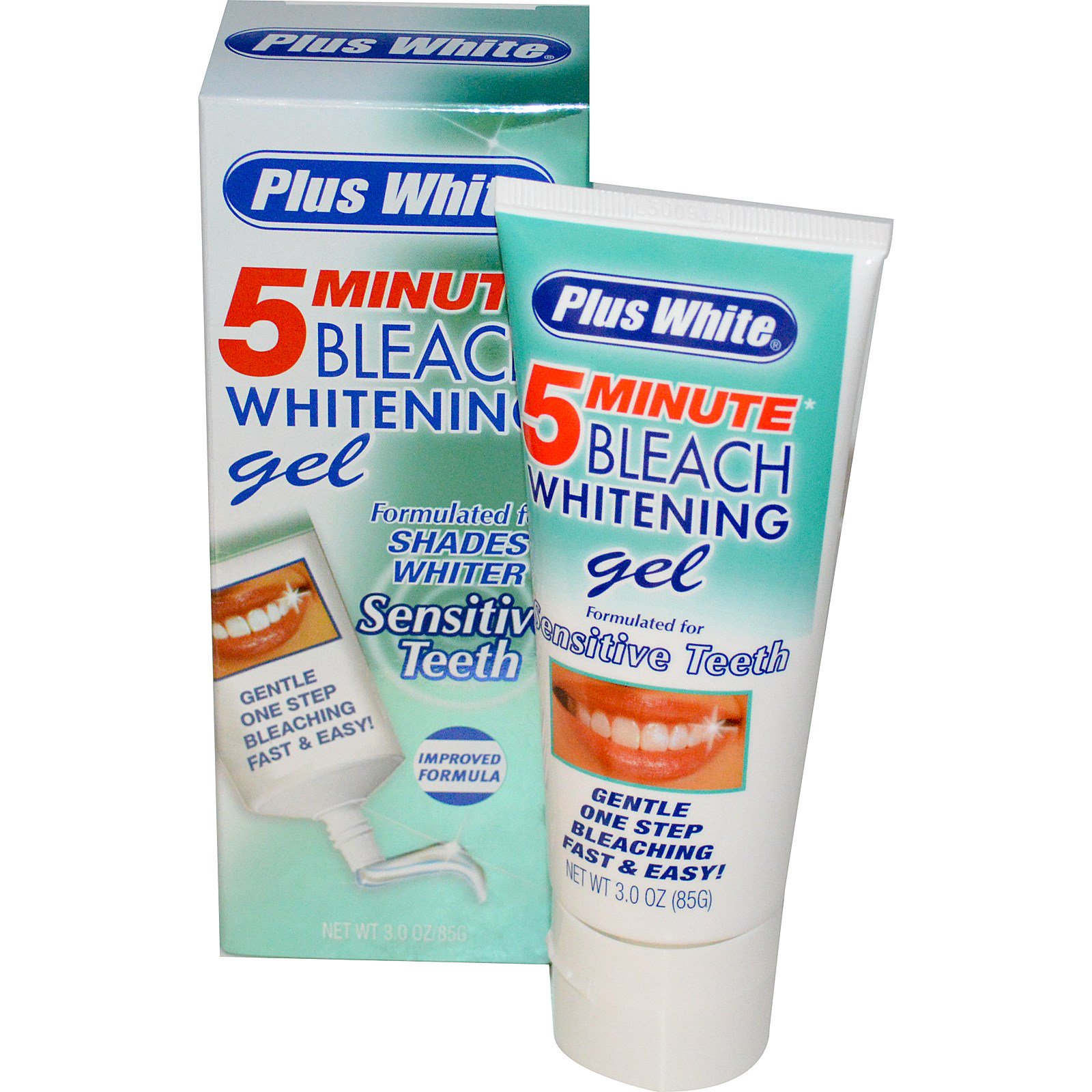 Plus White, 5 Minute Bleach Whitening Gel for Sensitive Teeth, 3.0 oz