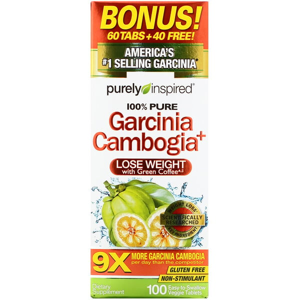 Purely Inspired, ガルシニアカンボジア＋、飲みやすい植物性タブレット100粒