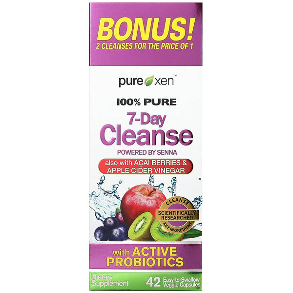 100% Pure 7-Day Cleanse, очищающее средство, 42 легко проглатываемые вегетарианские капсулы