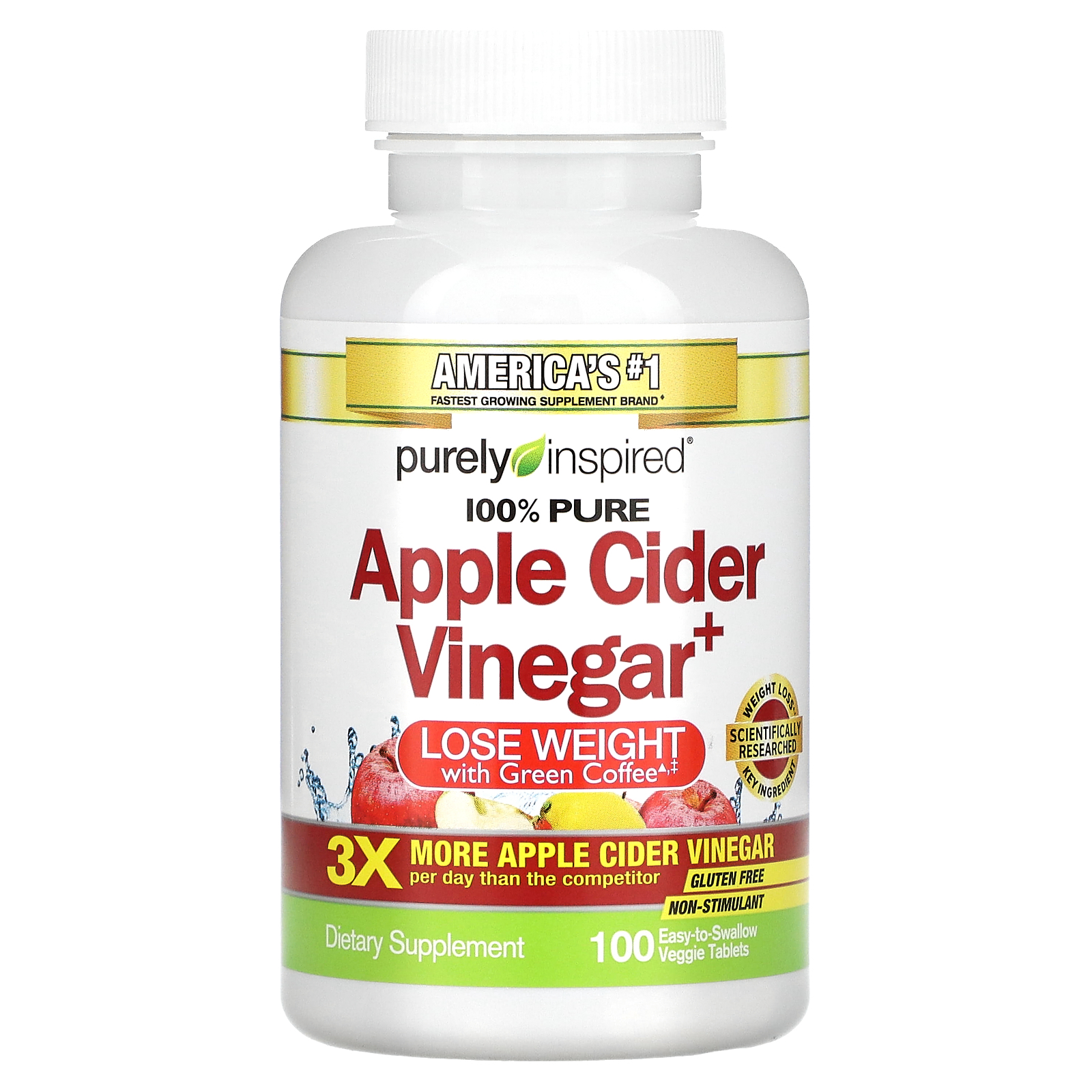 Purely Inspired, Apple Cider Vinegar+, 100 EasytoSwallow Veggie Tablets