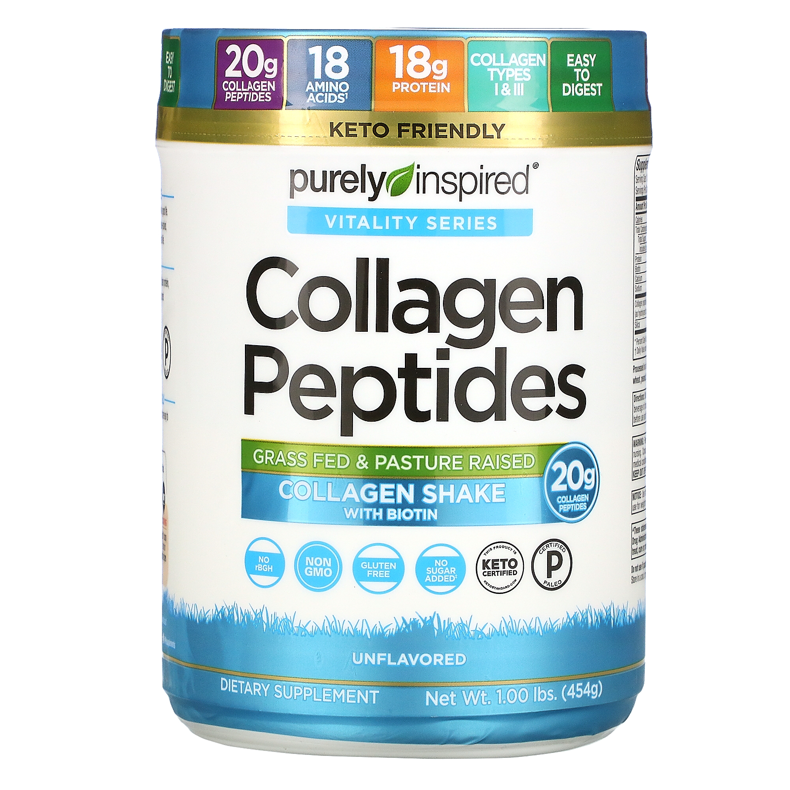 Purely Inspired, Collagen Peptides, Unflavored, 1.00 lb (454 g) - iHerb