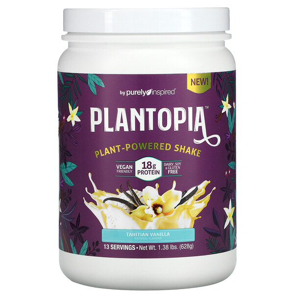 Purely Inspired, Plantopia，植物基奶昔，大溪地香草，1.38 磅（628 克）