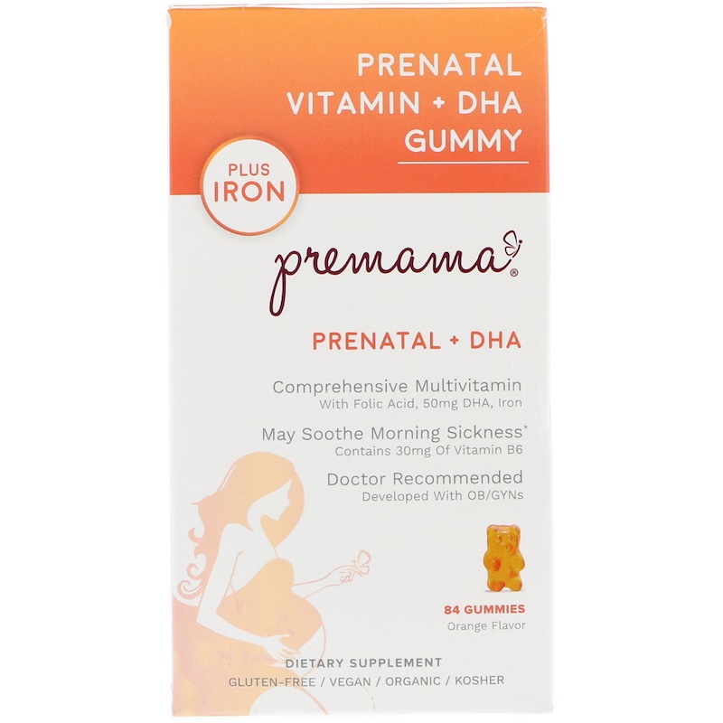 Premama, Prenatal Vitamin + DHA Gummy, Plus Iron, Orange Flavor, 84