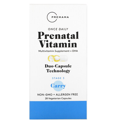 Premama Once Daily Prenatal Vitamin, Stage 3 Carry, 28 Vegetarian Capsules