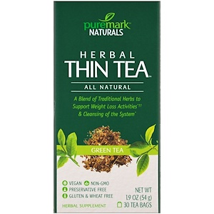 PureMark Naturals, Травяной чай для похудения, зеленый чай, 30 чайных пакетиков, 1,9 унции (54 г)