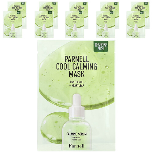 Parnell, Panthenol Heartleaf Cool Calming Beauty Mask, beruhigende Beauty-Maske, 10 Tuchmasken, je 20 g (0,7 oz.).