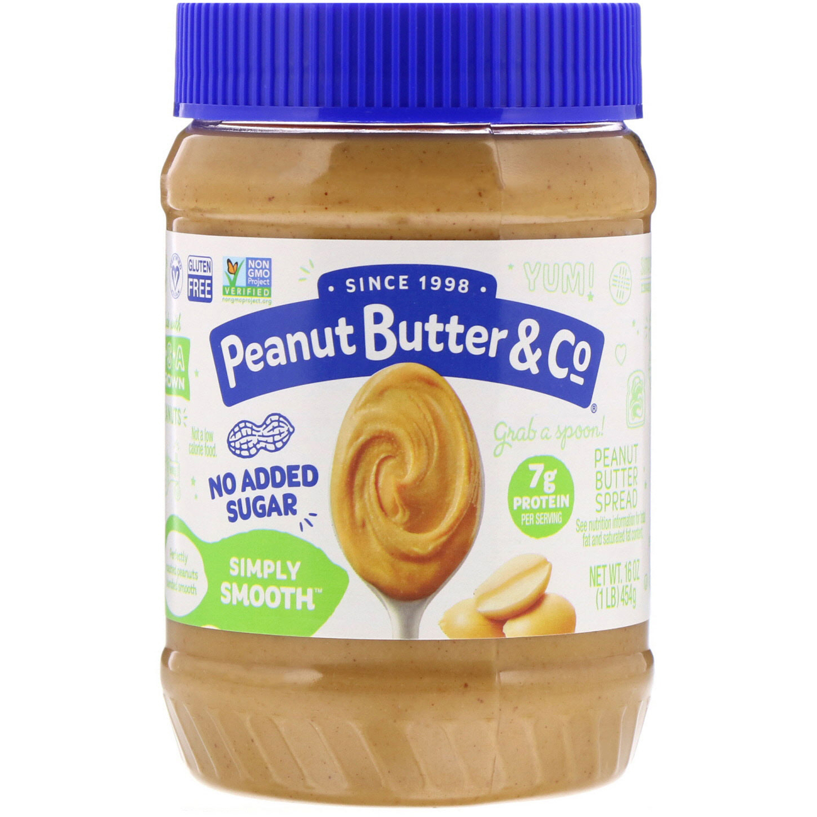 Peanut Butter Co Simply Smooth زبدة فول سوداني قابلة للفرد بدون سكر مضاف 16 أنصة 454 جم Iherb