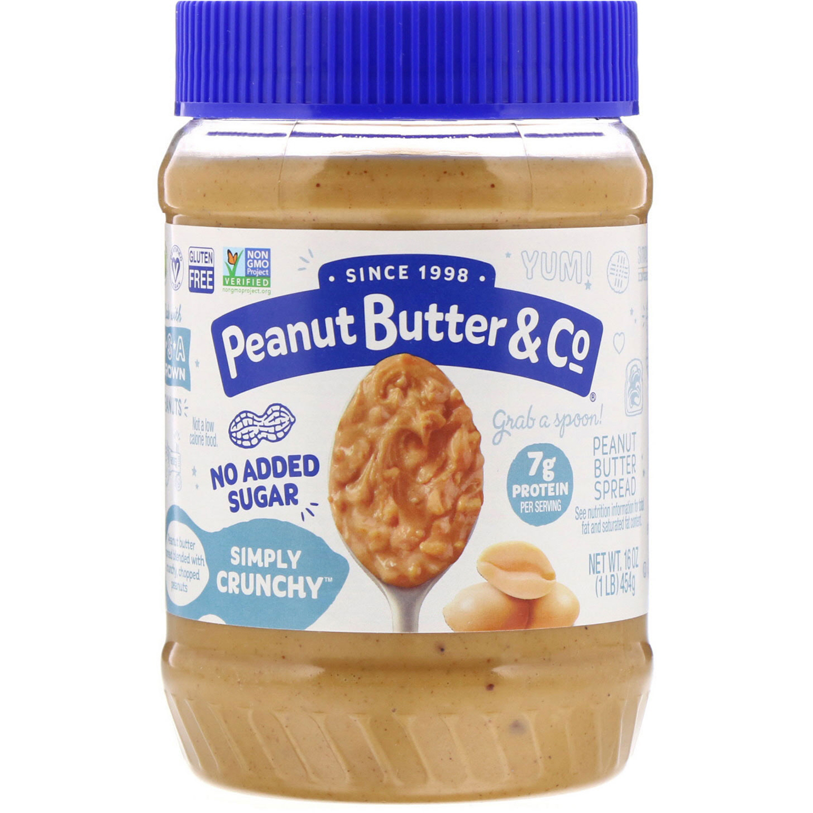 Peanut 【売れ筋】 Butter Co. シンプリークランチ 91%OFF 砂糖無添加 16oz ピーナッツバタースプレッド 454g