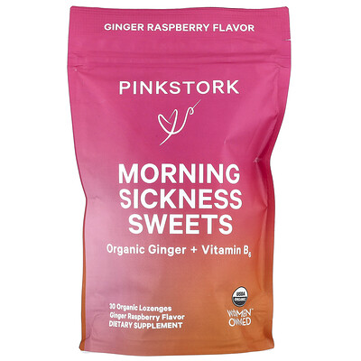 Pink Stork  Morning Sickness Sweets  Ginger Raspberry  30 Organic Lozenges