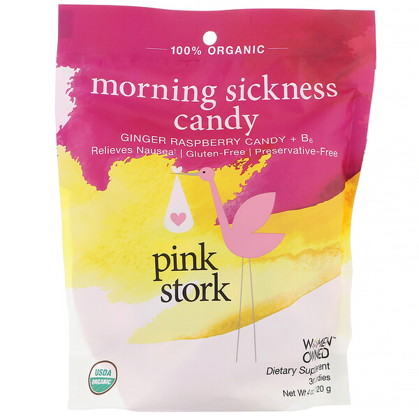 Pink Stork, Morning Sickness Candy, Ginger Raspberry + B6, 30 Candies