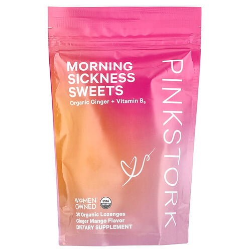 Pink Stork, Morning Sickness Sweets, Süßigkeiten für Morgenkrankheit, Ingwer-Mango, 30 Bio-Lutschtabletten