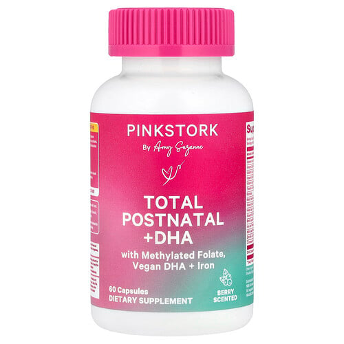 Pink Stork, Total Postnatal + DHA, Berry, 60 Capsules