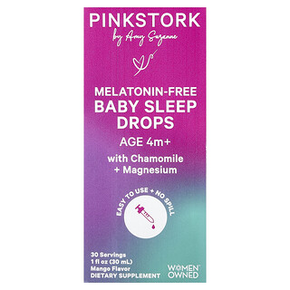 Pink Stork, Gouttes pour le sommeil sans mélatonine pour les bébés, 4 ans et plus, Mangue, 30 ml