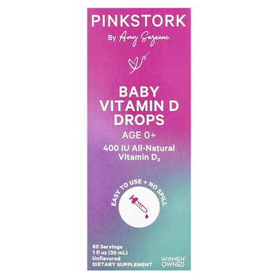 Pink Stork  Baby Vitamin D Drops  Age 0+  Unflavored  1 fl oz (30 ml)